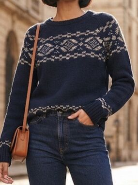 JULES Wool Blend Fair Isle Nordic Sweater Large